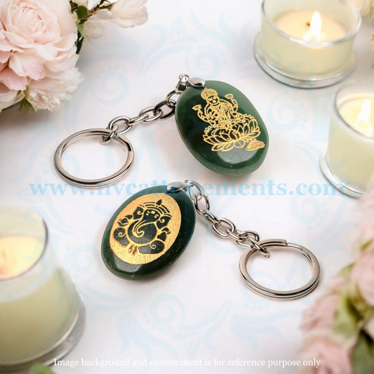 Pair of Ganeshji & Laxmiji Engraved on Jade Stone Keychain