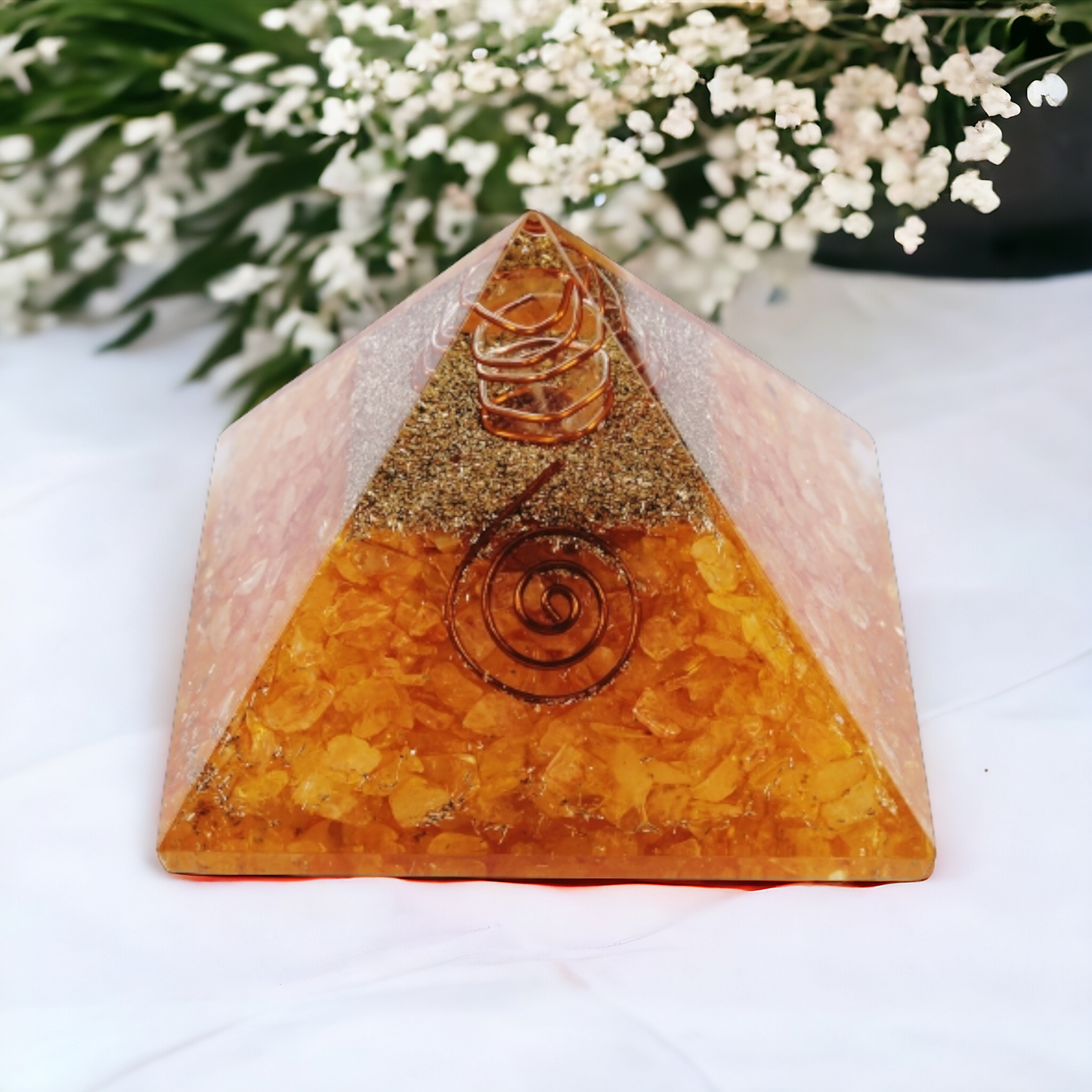 Citrine Natural Crystal Stone Orgonite Pyramid