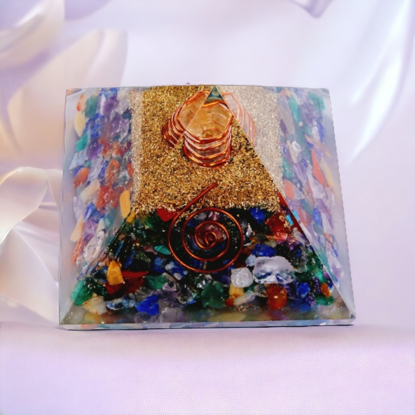 Seven Chakra Natural Crystal Stone Orgonite Pyramid