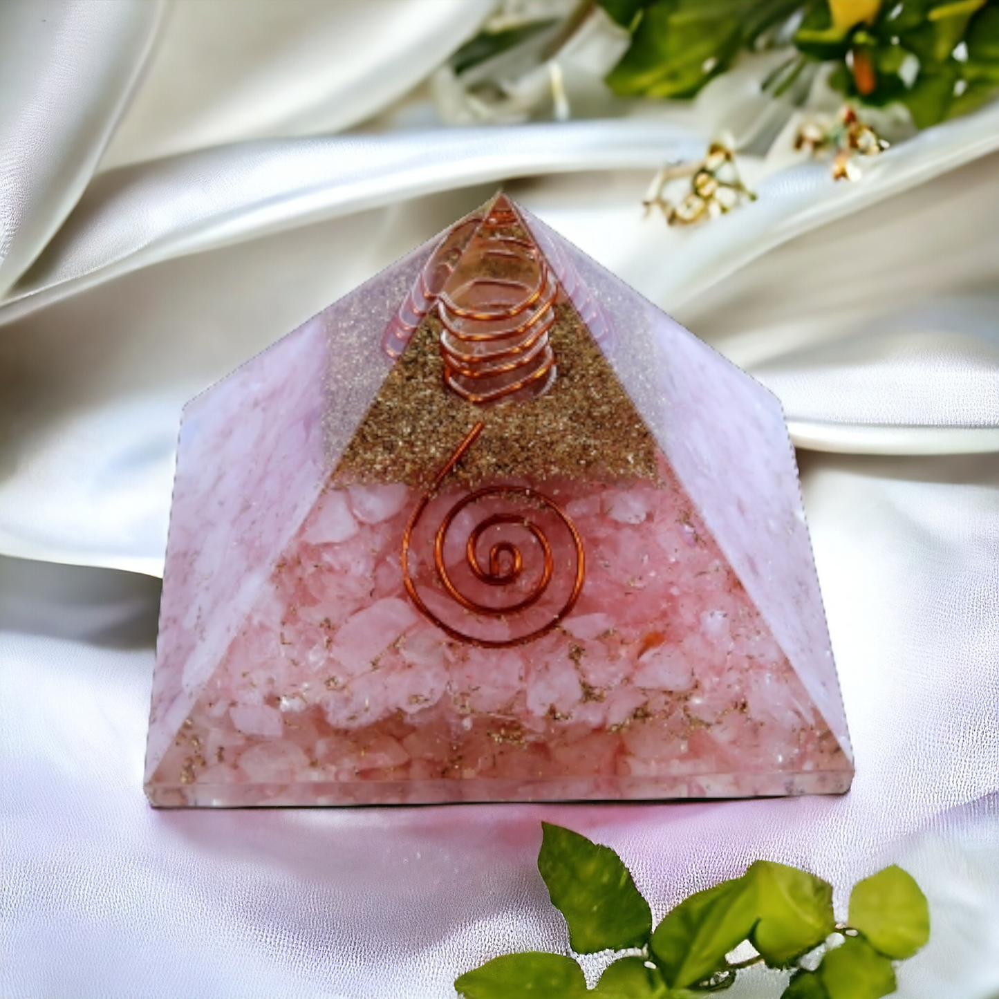 Rose Quartz Natural Crystal Stone Orgonite Pyramid