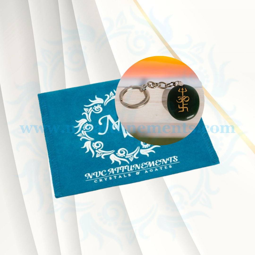 Trishakti Symbol Engraved on Jade Stone Keychain