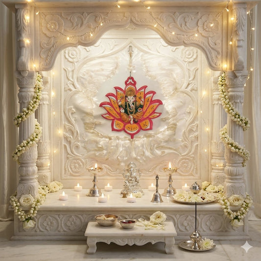 Beautiful Metal Base Hand Painted Lotus Ganeshji (Pink & Yellow)