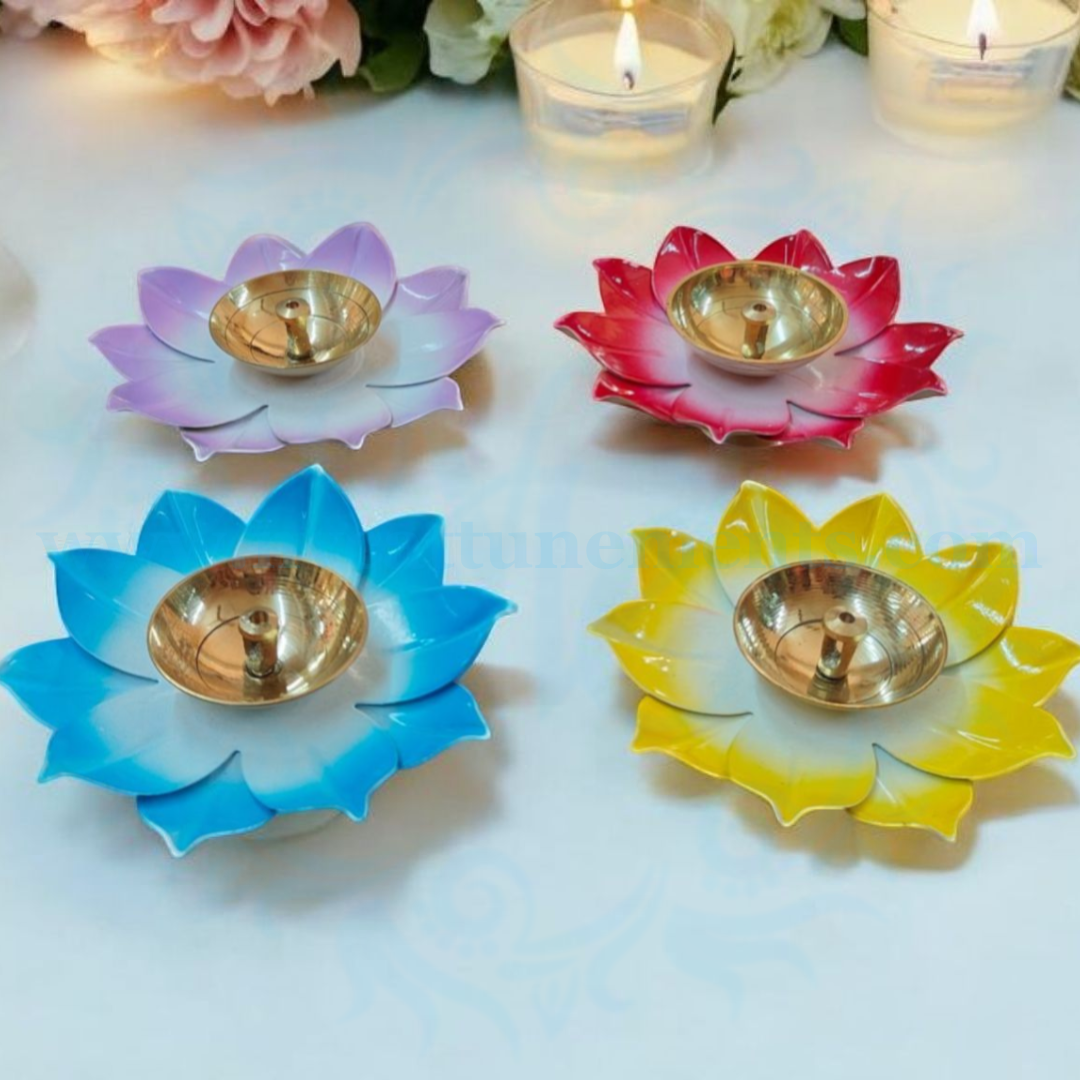 Metal Flower Jyot - Four Color Combo