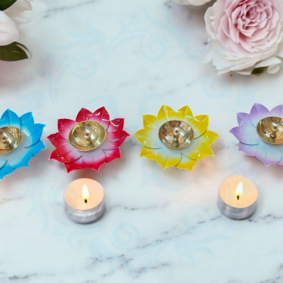 Metal Flower Jyot - Four Color Combo