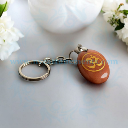 OM Symbol Engraved on Red Jasper Stone Keychain