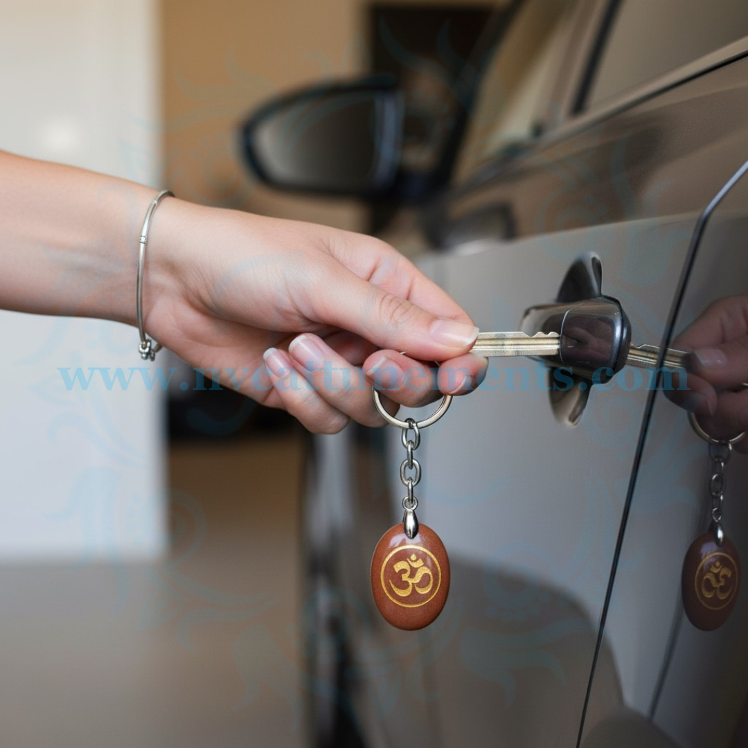 OM Symbol Engraved on Red Jasper Stone Keychain