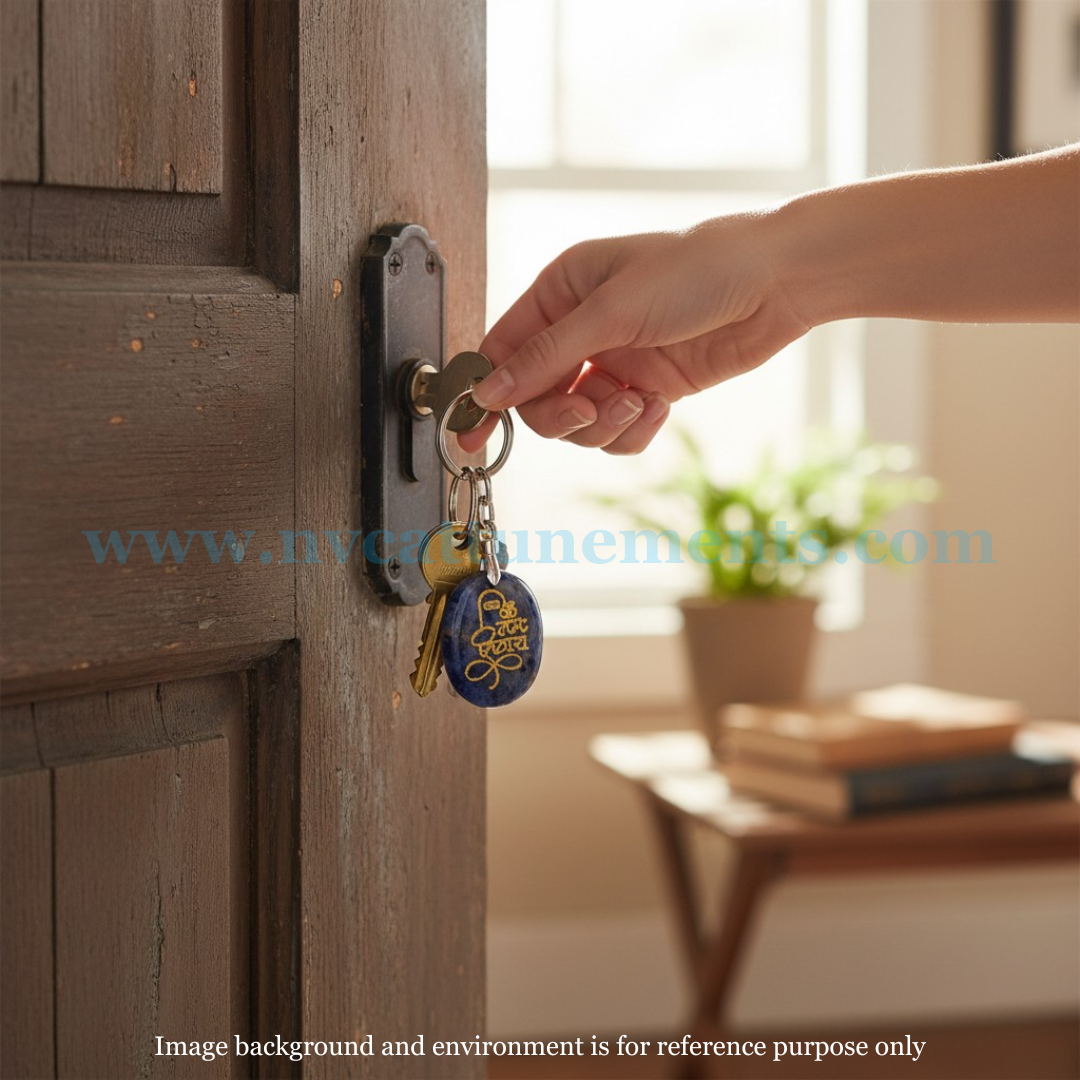 OM Namah Shivaya Engraved on Sodalite Stone Keychain