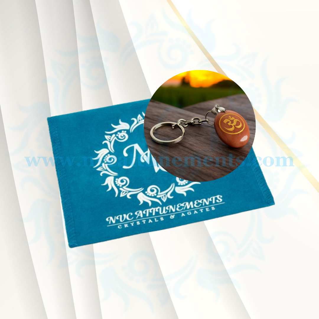 OM Symbol Engraved on Red Jasper Stone Keychain