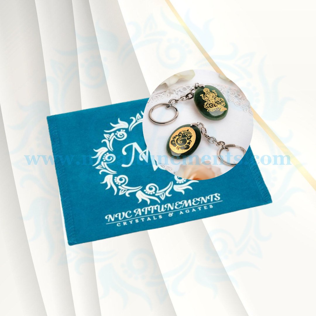 Pair of Ganeshji & Laxmiji Engraved on Jade Stone Keychain