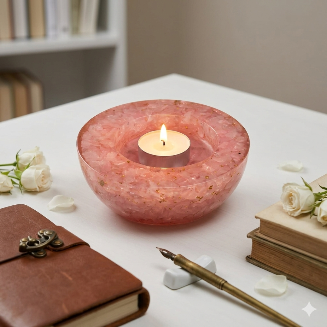 Rose Quartz Orgonite Candle Holder (Pack of 1)