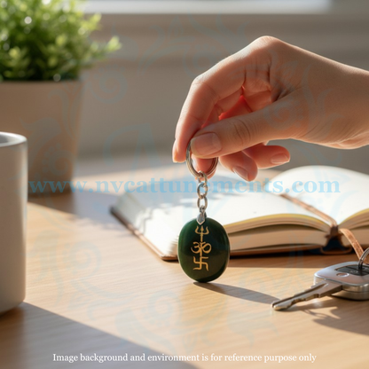 Trishakti Symbol Engraved on Jade Stone Keychain