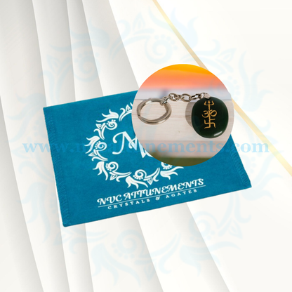 Trishakti Symbol Engraved on Jade Stone Keychain