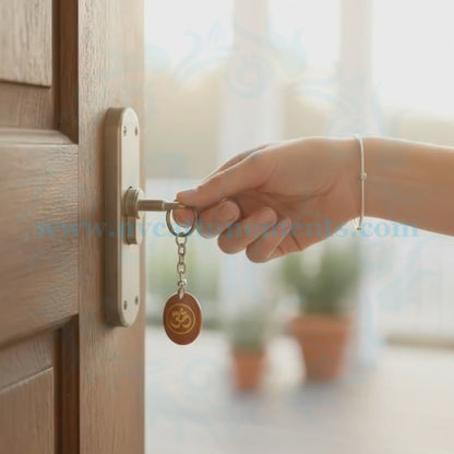 OM Symbol Engraved on Red Jasper Stone Keychain