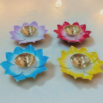 Metal Flower Jyot - Four Color Combo
